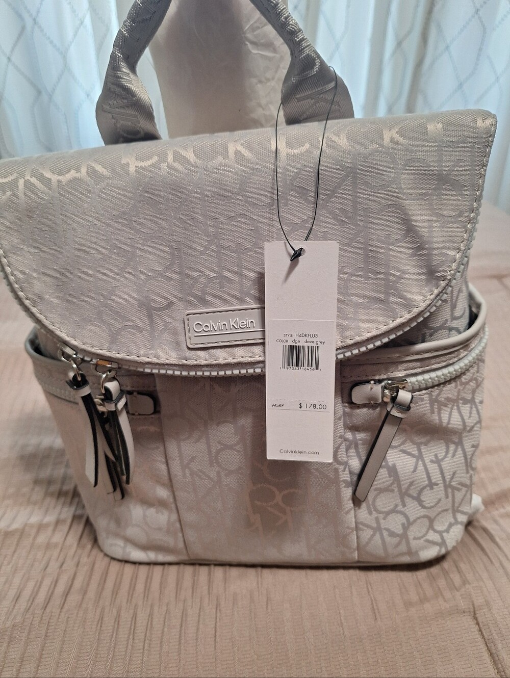 Calvin Klein Dove Gray Logo Backpack Purse